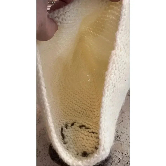 Vintage Handmade Knit Yarn Wool Kids Girls Hat Beanie Cream Flower - Picture 6 of 8